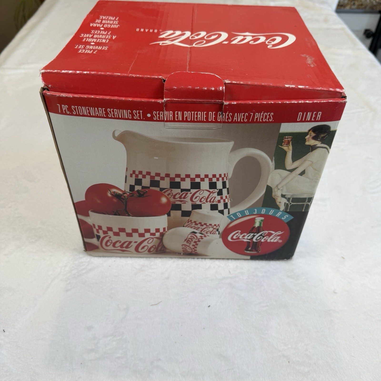 1996 Diner Style COCA COLA 7 Piece GIBSON STONEWARE Serving Set Coke