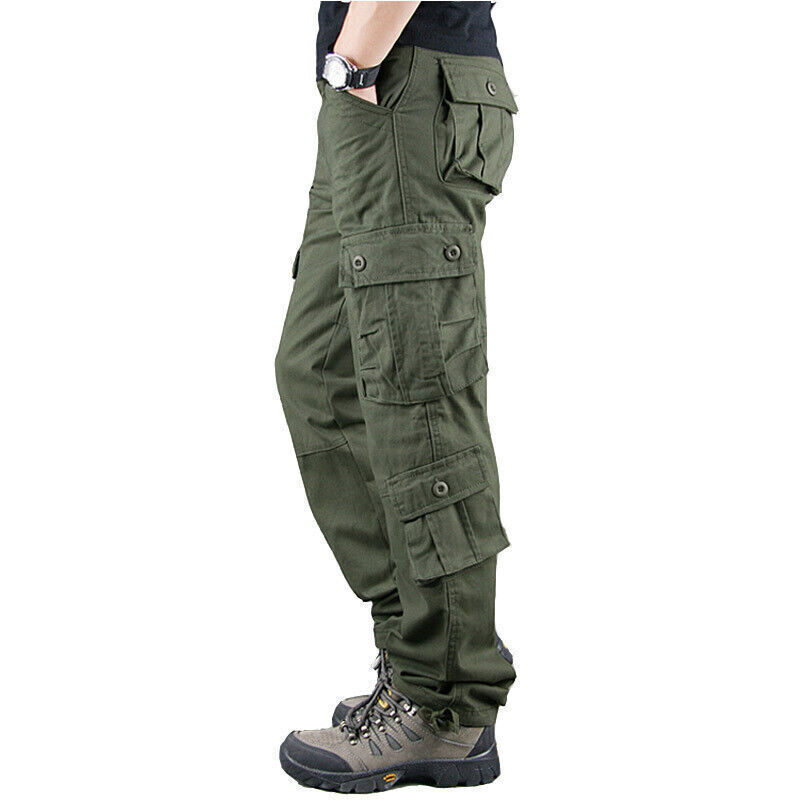 8 Pockets Men\'s Cargo Pants Cotton Work Trousers Tactical Combat Outdoor Pants