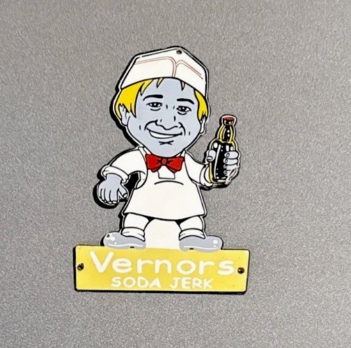 VINTAGE 12” VERNORS SODA JERK PORCELAIN SIGN CAR GAS OIL MOTORCYCLE VINTAGE 12” VERNORS SODA JERK PORCELAIN SIGN CAR GAS OIL MOTORCYCLE