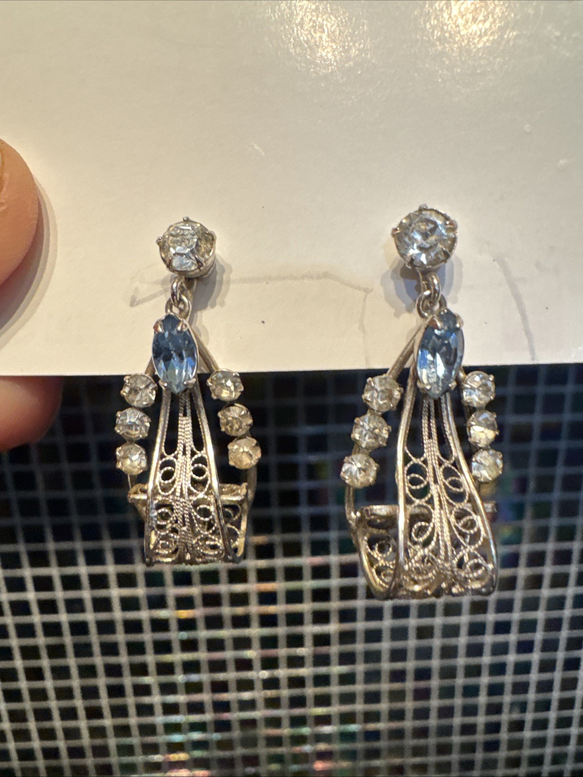 Vtg Carl Art Sterling Silver Dangle SPARKLY Clear Lt Blue RS Earrings CA w/Arrow Vtg Carl Art Sterling Silver Dangle SPARKLY Clear Lt Blue RS Earrings CA w/Arrow