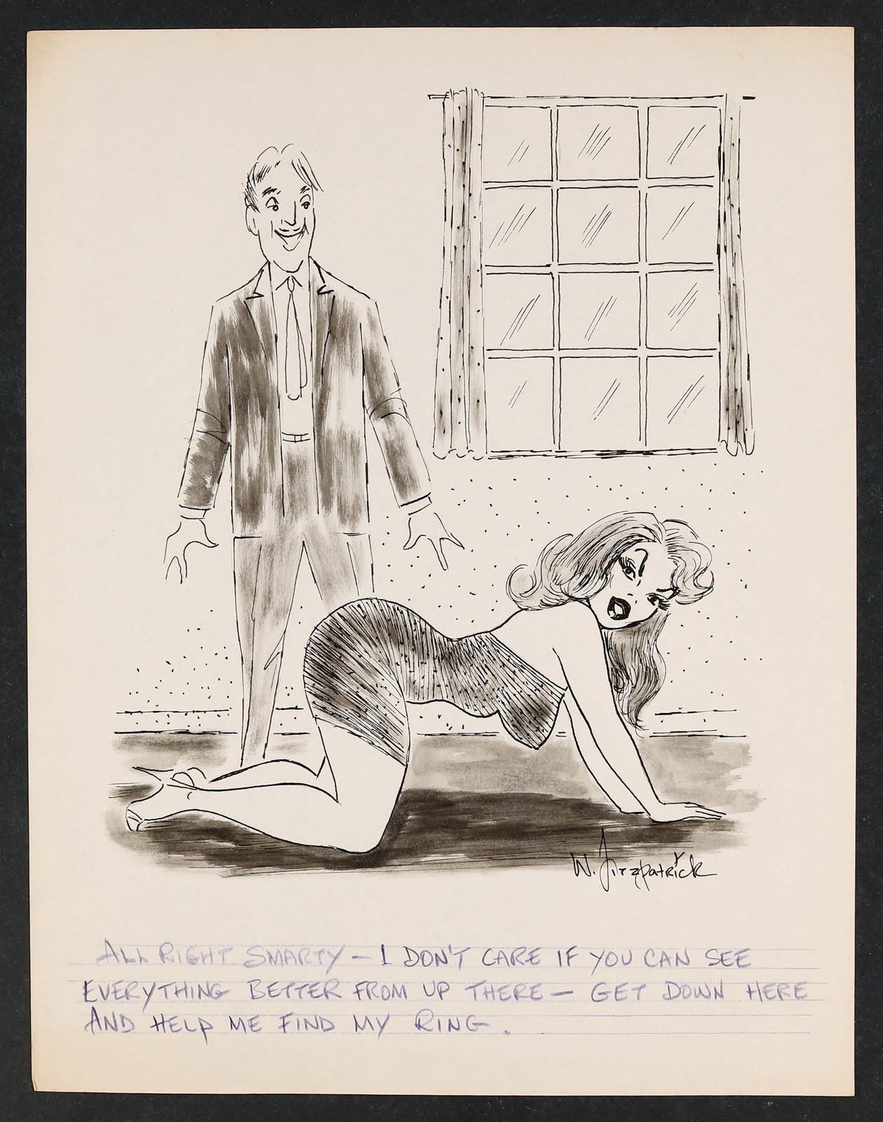 Original Art Lost Ring Pinup Gag Strip by Walter Fitzpatrick