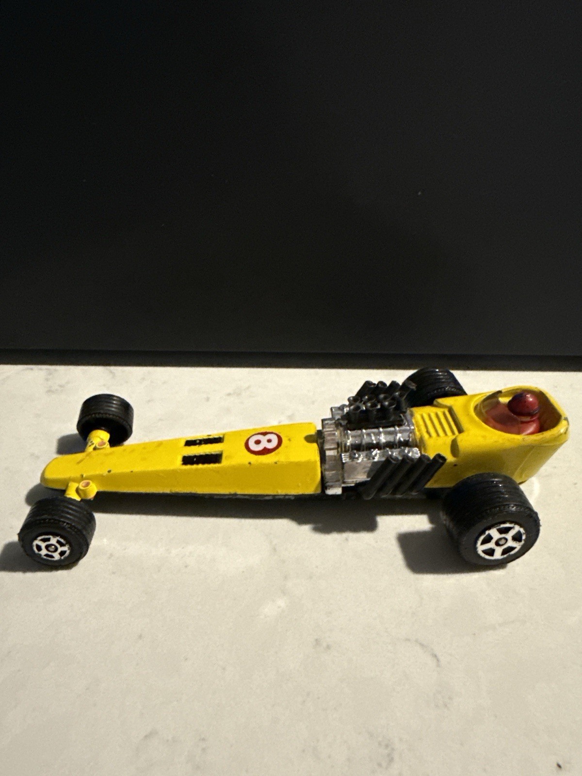 Vintage Lintoy Dragster Diecast Car Hong Kong Yellow #8 Racer Toy