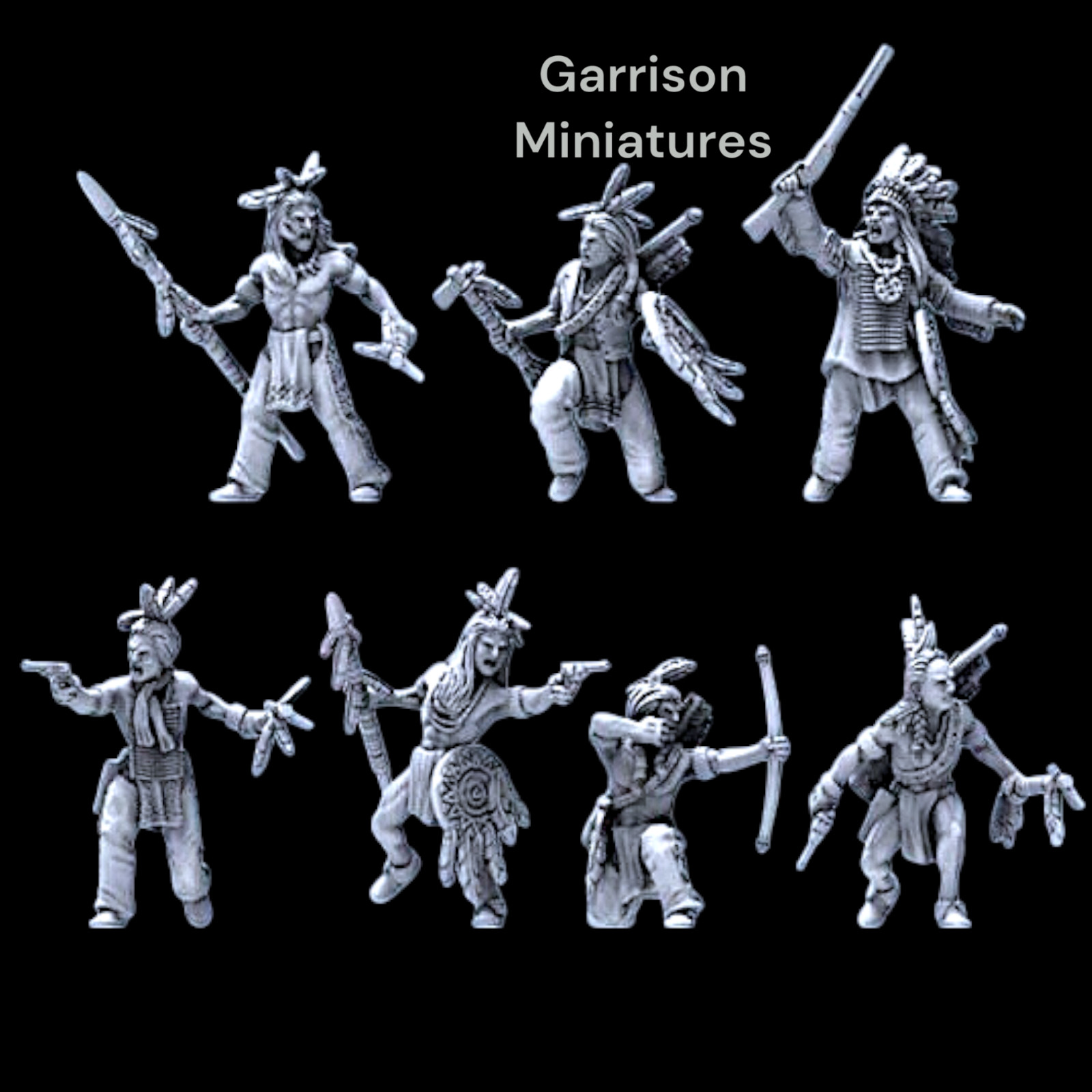 Sioux Warriors X7 32mm Old West Unpainted Resin Wargame Miniatures