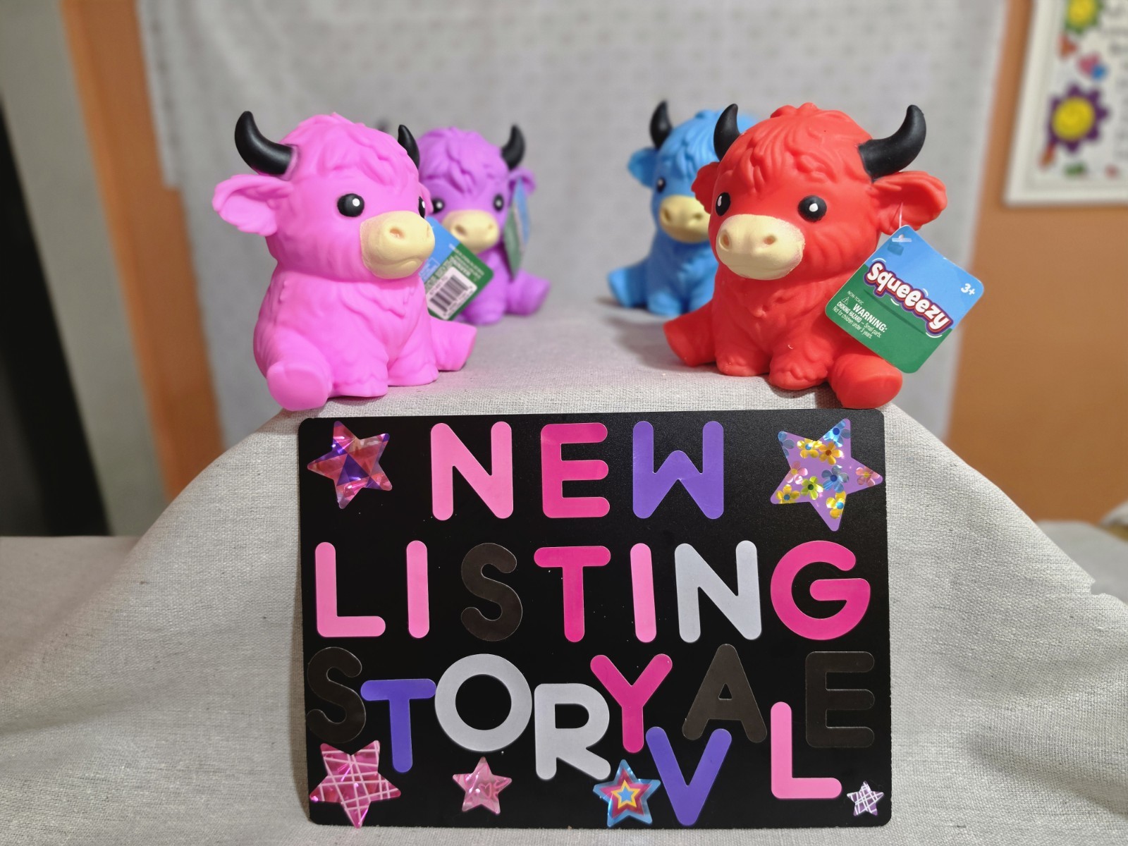 New Sunny Days Squeeezy Purple Highland Cow Squishy Toy 3+ Viral Fidget Squeeze