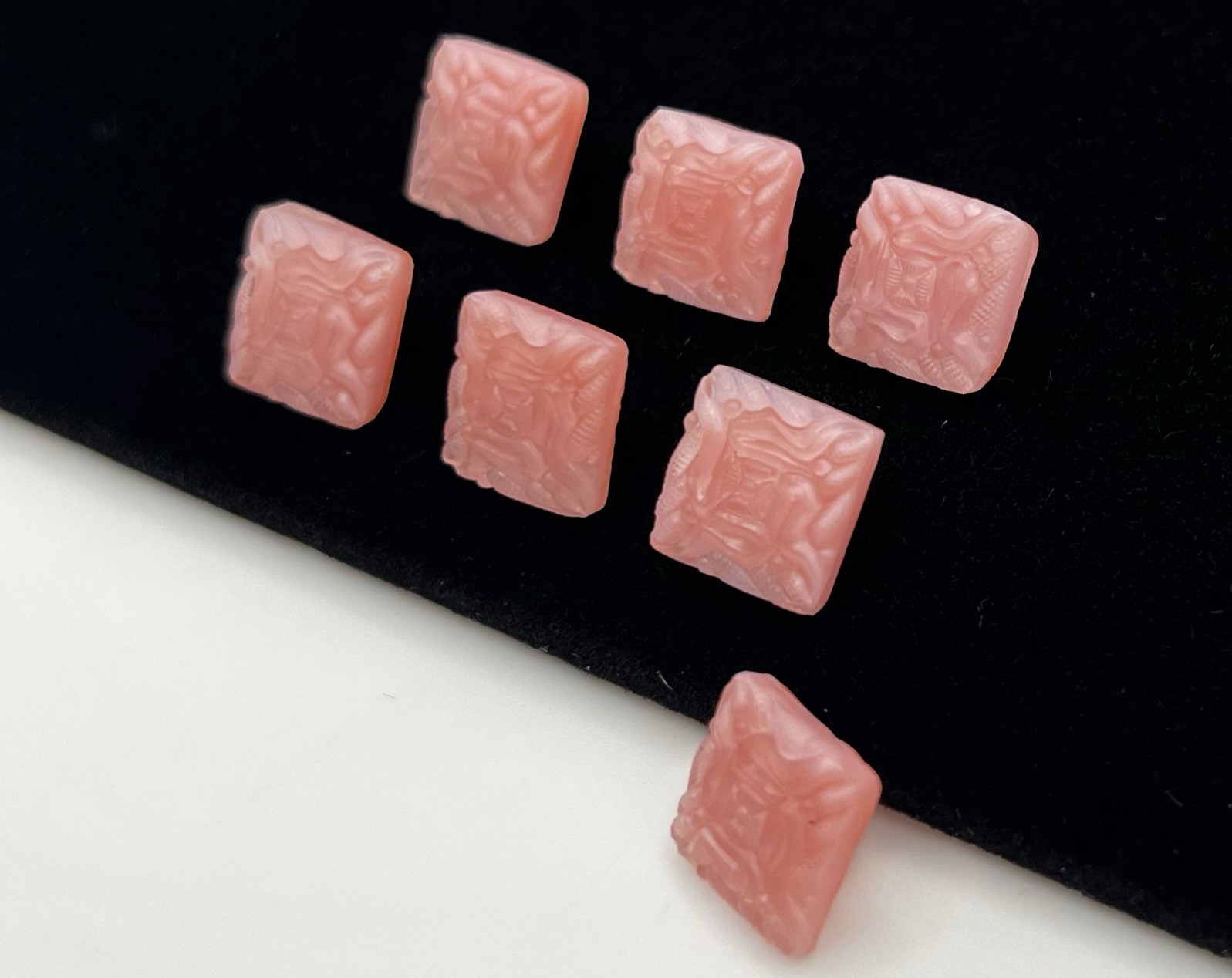 (7) NOS Dimi Pink Czech Glass Shank Square Buttons VTG (7) NOS Dimi Pink Czech Glass Shank Square Buttons VTG