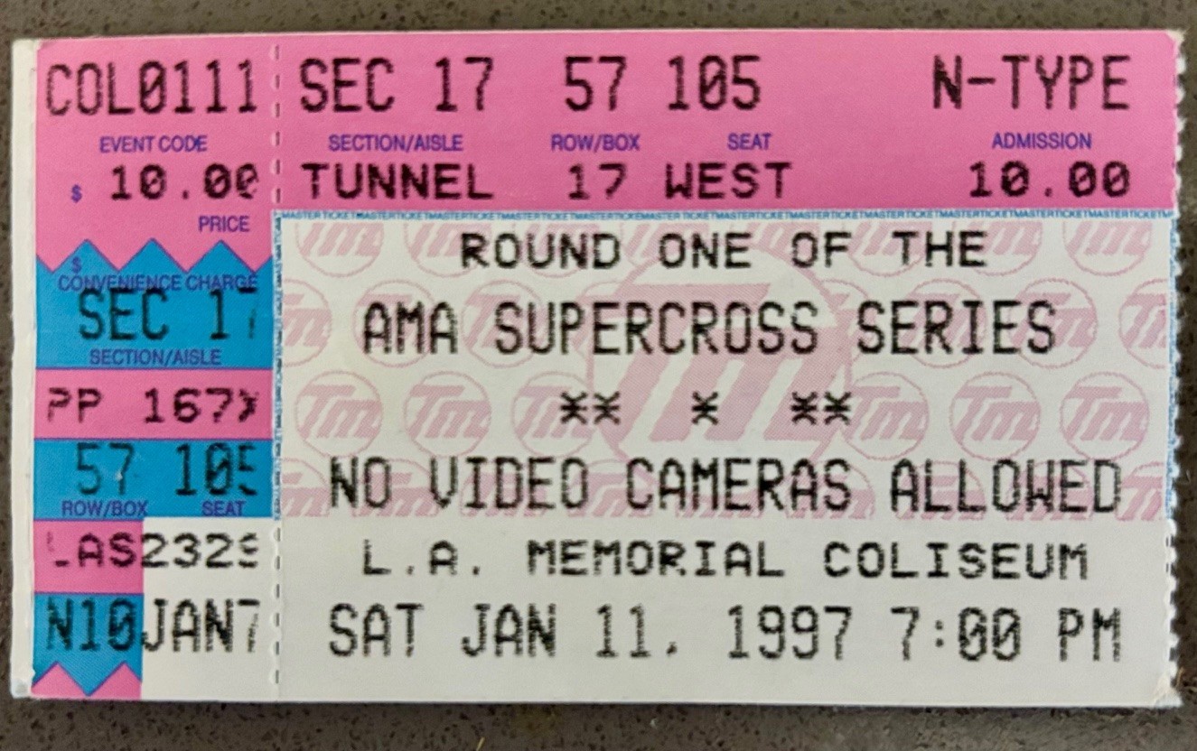 Vintage 1997 AMA Supercross Round 1 Ticket Stub LA Coliseum Jeremy McGrath Debut
