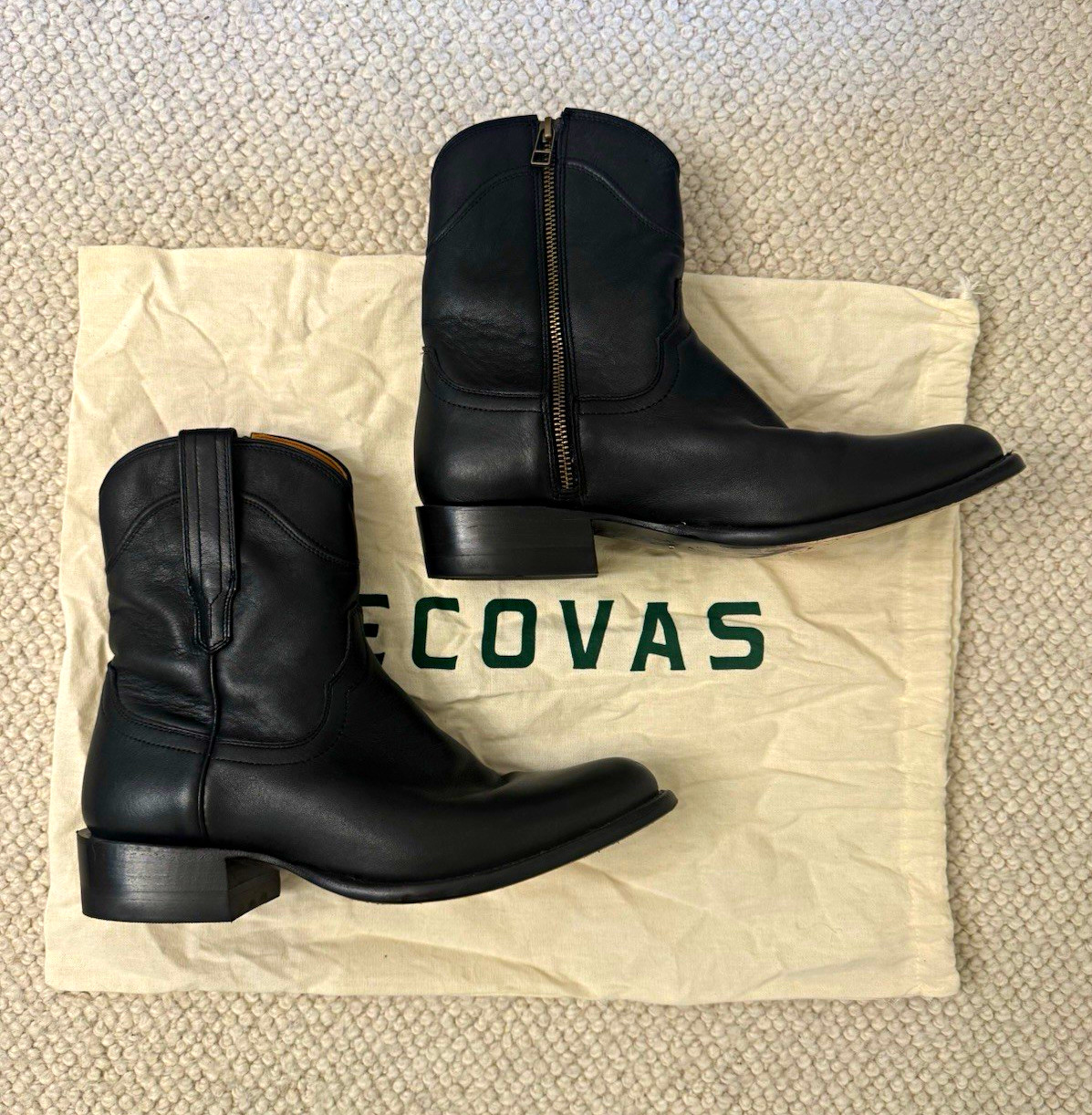 Tecovas Men’s The Dean Black Leather Zip Western Cowboy Boots US 9D