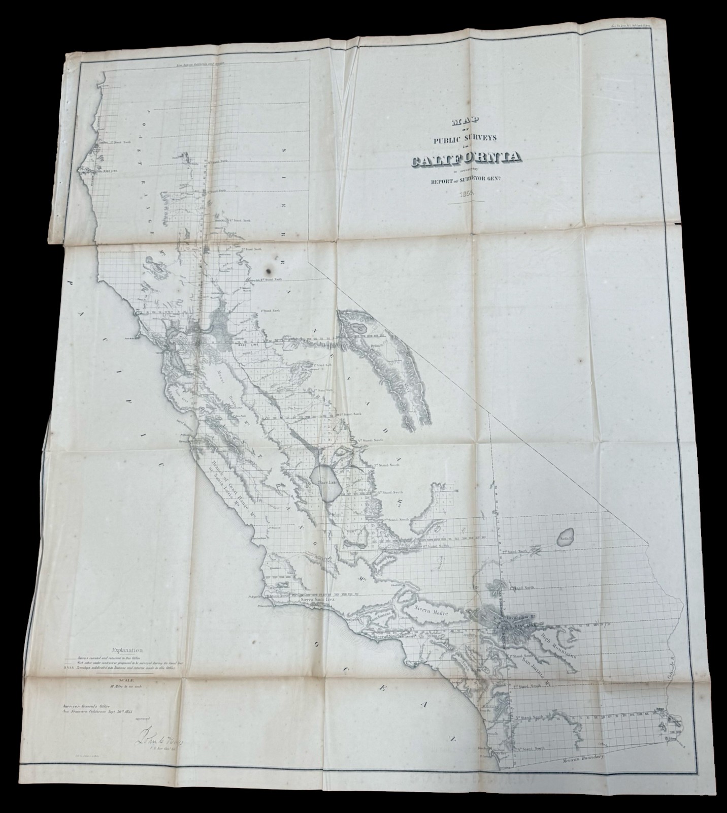 RARE 1855 Map Public Surveys in California Surveyor General Large Antique Map