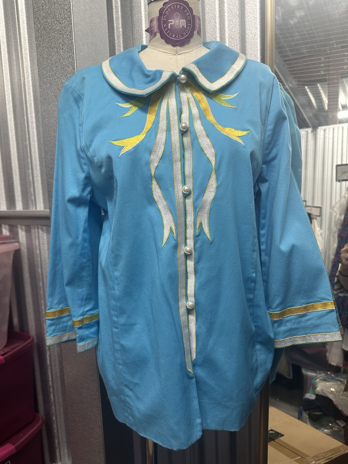 Bob Mackie Wearable Art RARE XS Blue Shirt/Jacket With White/Yellow Bow Detail