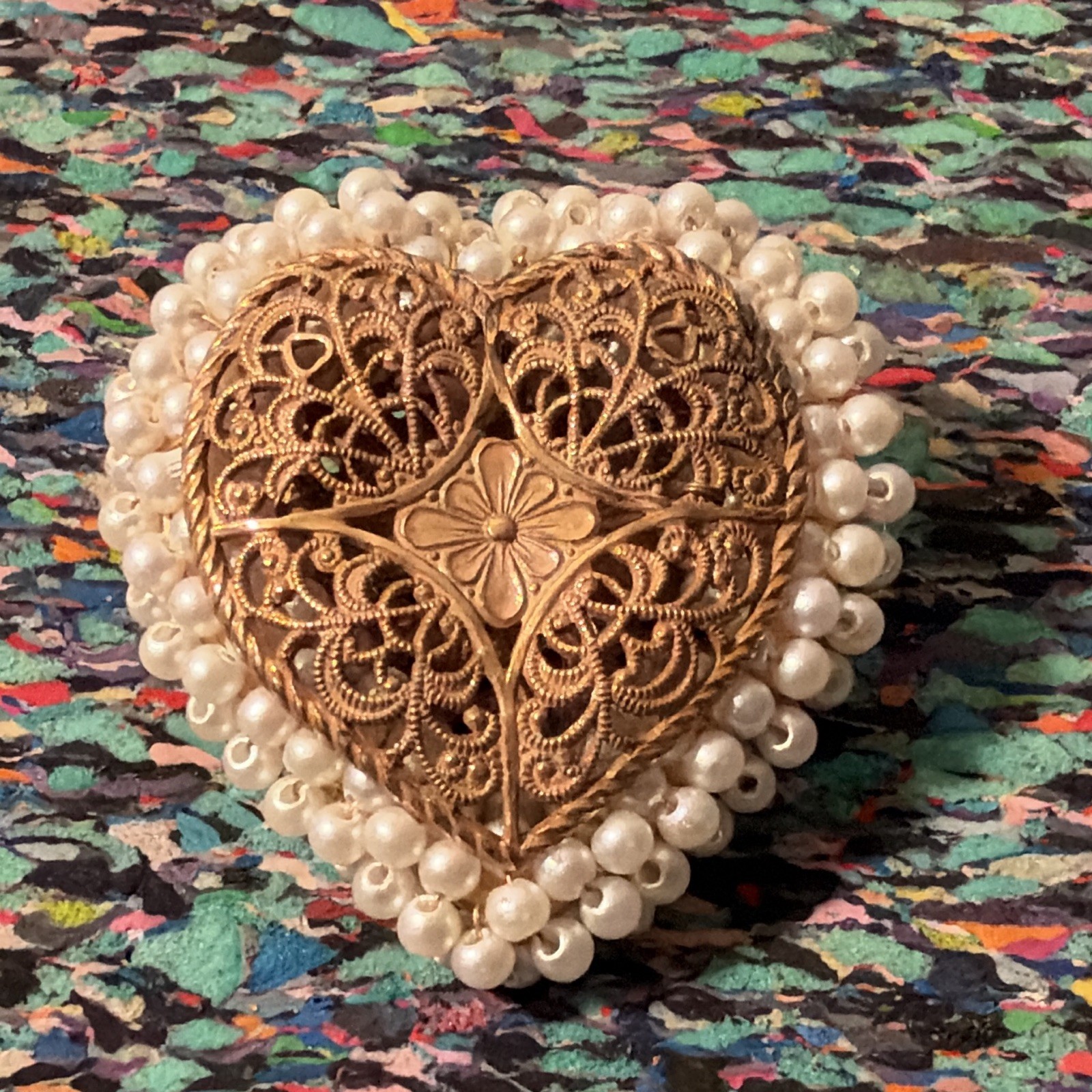 Vintage Signed Miriam Haskell Pearl Heart Brooch Pin Filigree Frank Hess Style Vintage Signed Miriam Haskell Pearl Heart Brooch Pin Filigree Frank Hess Style