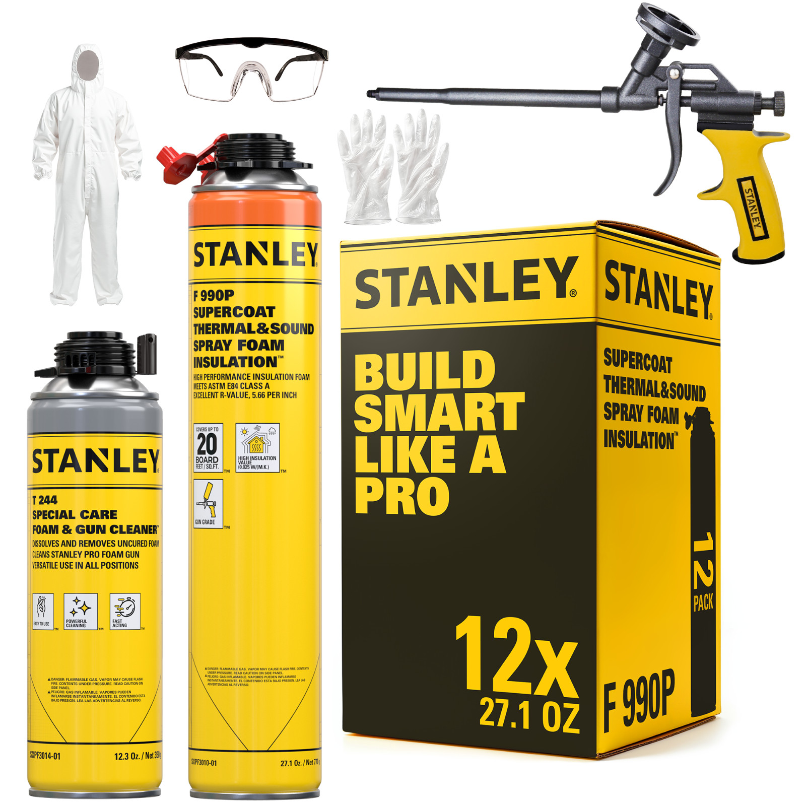Spray Foam Insulation Kit Closed Cell Fire Rated Expanding Foam 27.1 oz 12 Pack