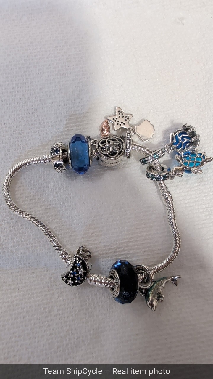 Pandora S925 Ale Blue Ocean Series Sea Life Bracelet With 8 Charms G2U