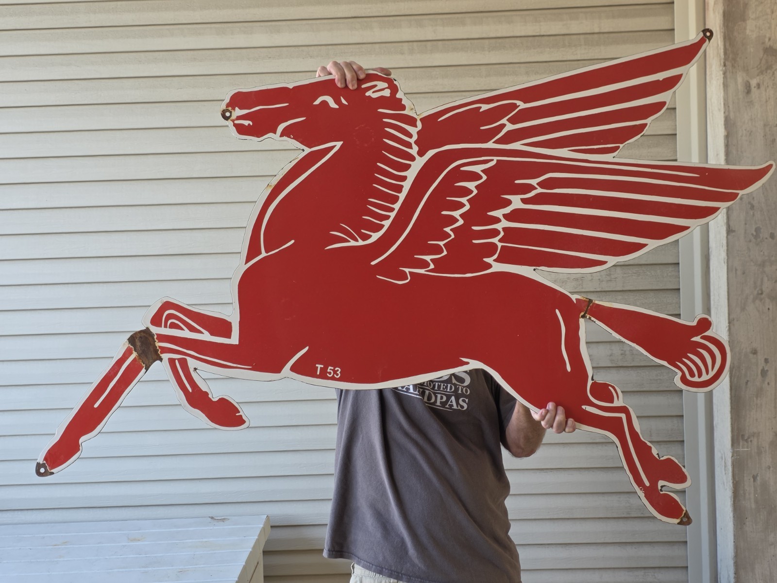 GIANT VINTAGE MOBIL PEGASUS HORSE PORCELAIN SIGN 40 GIANT VINTAGE MOBIL PEGASUS HORSE PORCELAIN SIGN 40