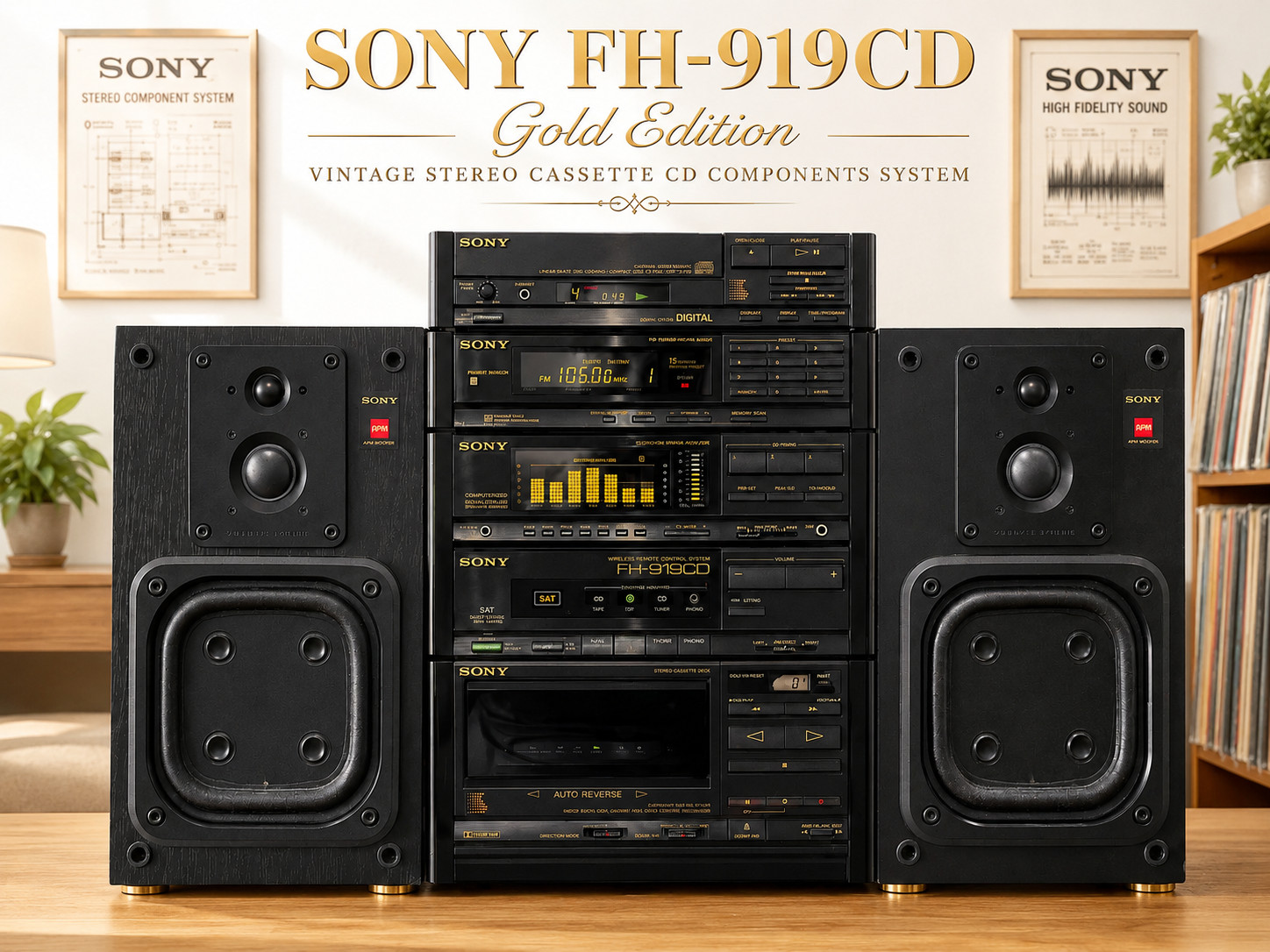 SONY FH-919CD GOLD 🌈RaRe🌈 Vintage Stereo Cassette CD Component System