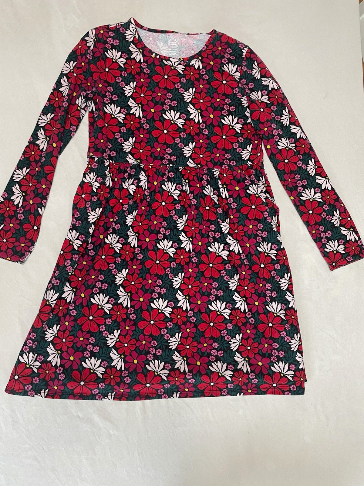 Wonder Nation Girls XL Floral A-Line Long Sleeve Knit Dress Pockets Wonder Nation Girls XL Floral A-Line Long Sleeve Knit Dress Pockets