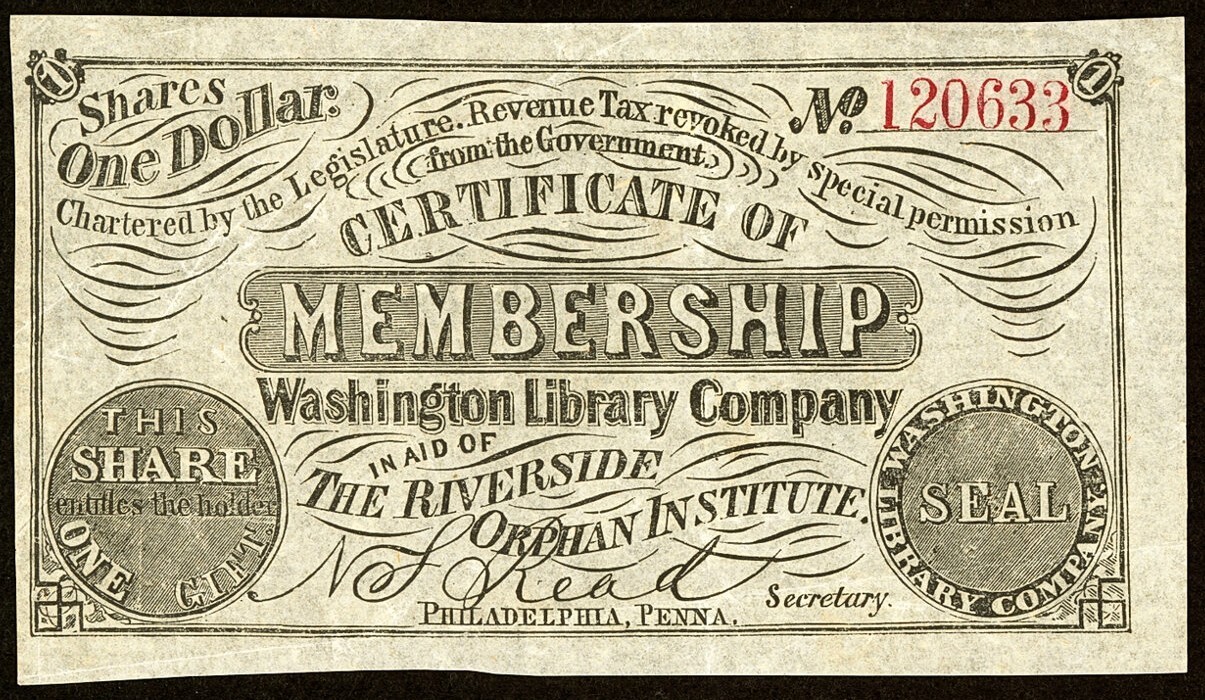 PA PHILADELPHIA Washington Library Riverside Orphan Institute 1850s Lottery