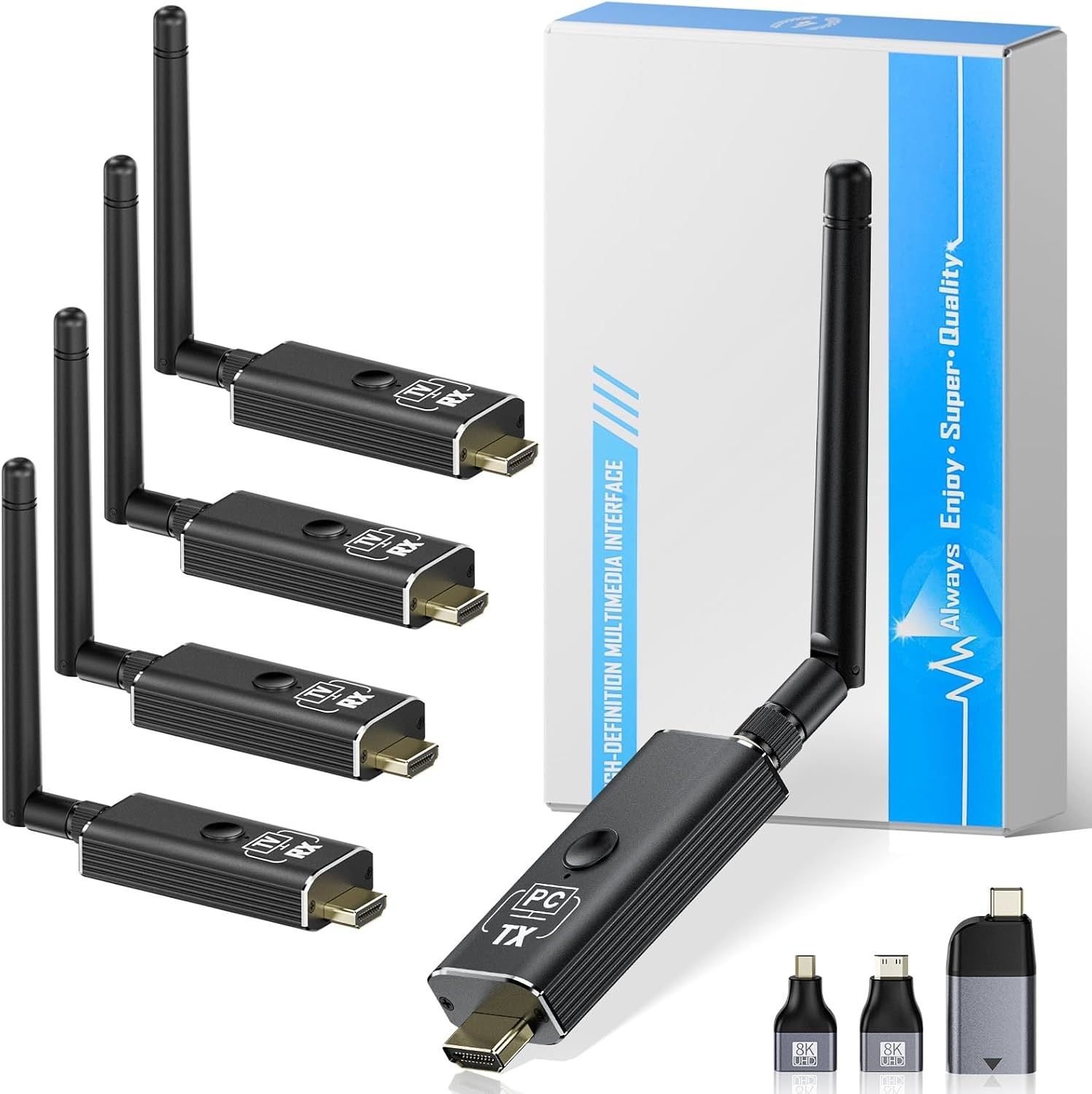 Moman Wireless HDMI Transmitter + 4 Receivers 4K/1080P HD Output for PC/TV Box Moman Wireless HDMI Transmitter + 4 Receivers 4K/1080P HD Output for PC/TV Box