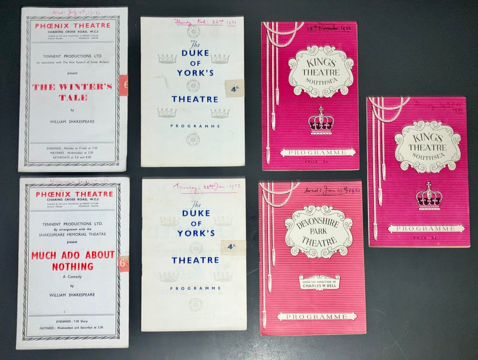 7 Vintage 1951-52 British Theater Programs Lot Shakespeare Ustinov GREENE COA