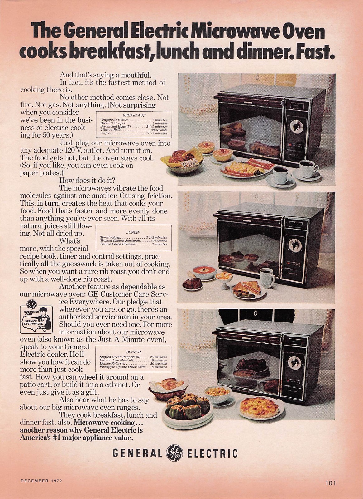 1972 General Electric GE Microwave Oven Vintage Print Ad wall home decor art