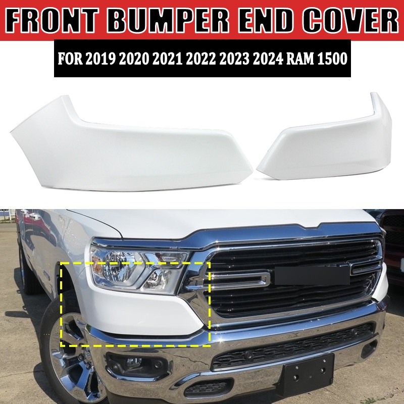 Fits For 2019 2020-2024 Ram 1500 Bright White Front Upper Bumper End Cover Panel