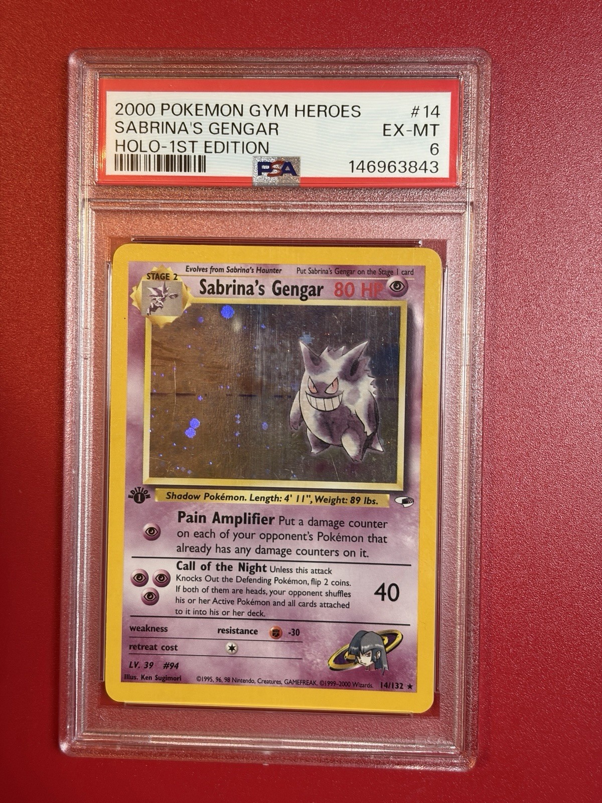 Pokémon Sabrina's Gengar 14/132 Gym Heroes Holo 1st edition PSA 6 Pokémon Sabrina's Gengar 14/132 Gym Heroes Holo 1st edition PSA 6