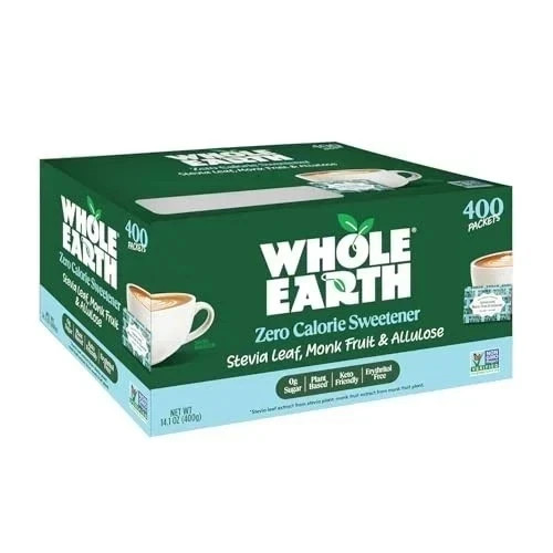 Whole Earth Stevia & Monk Fruit with Allulose Sweetener Packets, 400 Count Pouch Whole Earth Stevia & Monk Fruit with Allulose Sweetener Packets, 400 Count Pouch