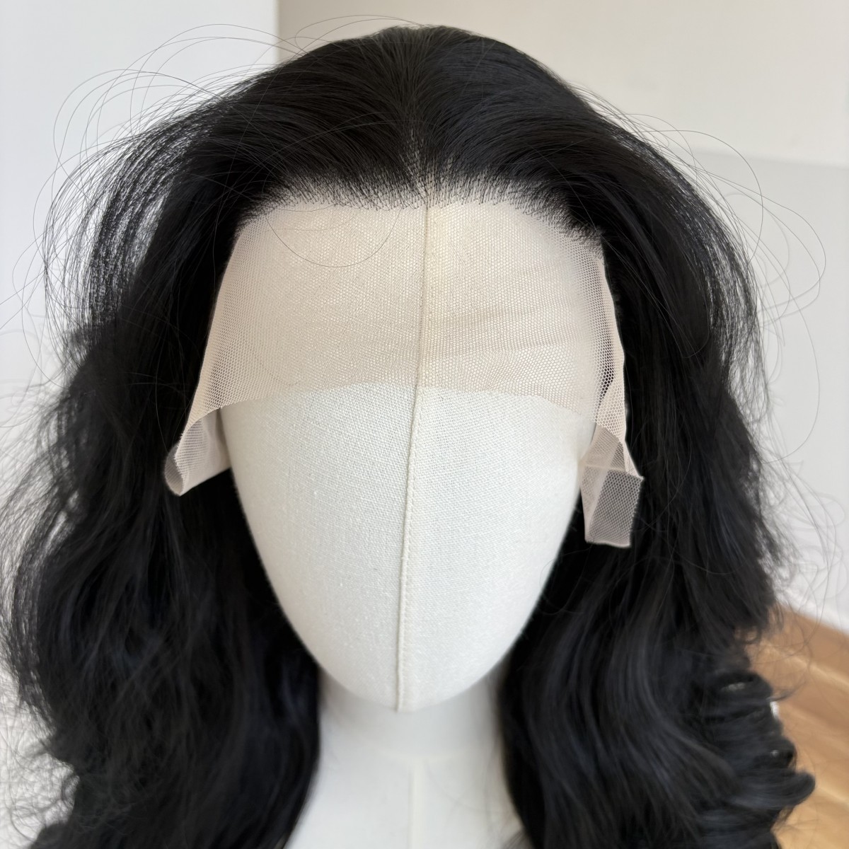 Synthetic Hair Long Wavy Glueless Lace Front Wigs Off black Low Shine