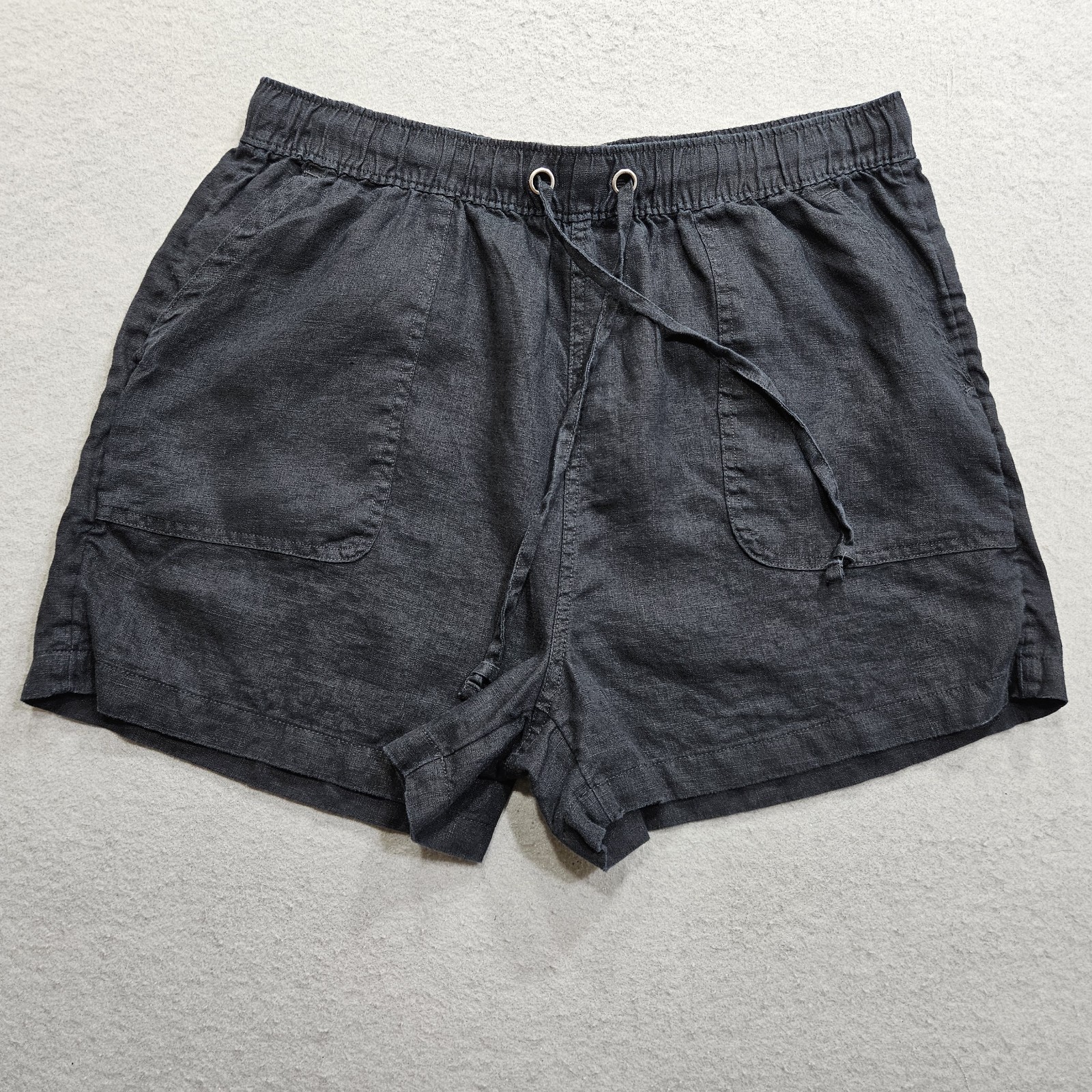 C&C California Black Linen Casual Shorts Womens Large Elastic Waist Drawstring 