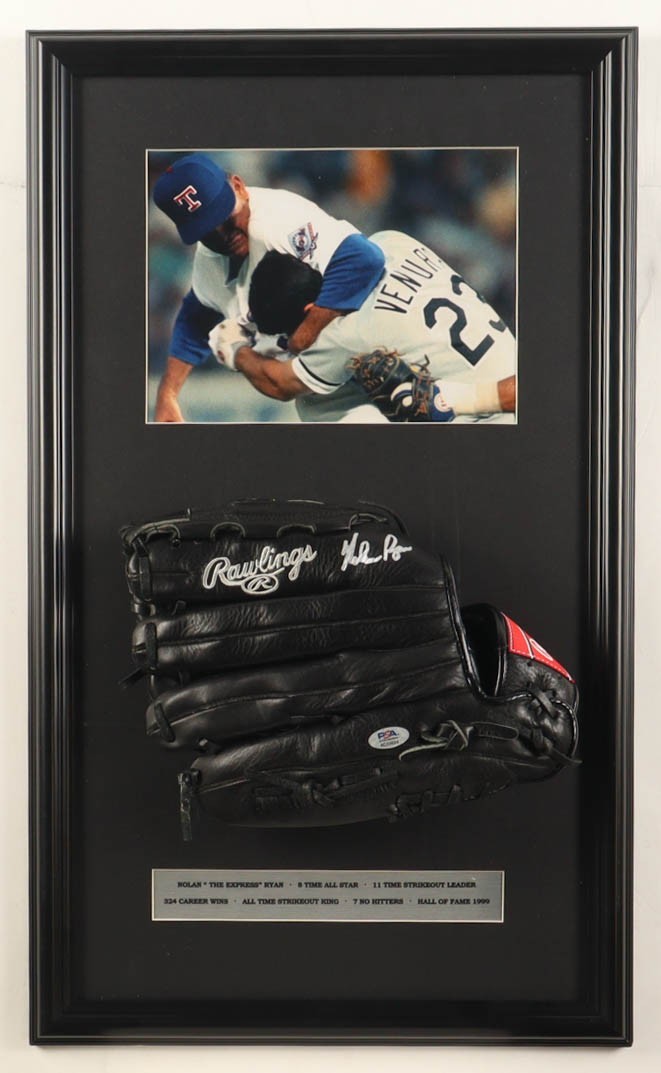 Nolan Ryan Signed Authentic Glove Custom Photo Display - Career Stats - PSA Auto Nolan Ryan Signed Authentic Glove Custom Photo Display - Career Stats - PSA Auto