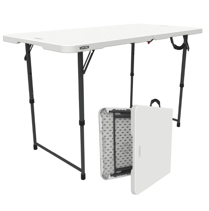 4 Foot Fold-in-Half Adjustable Height Table, Indoor/Outdoor Essential, White 4 Foot Fold-in-Half Adjustable Height Table, Indoor/Outdoor Essential, White