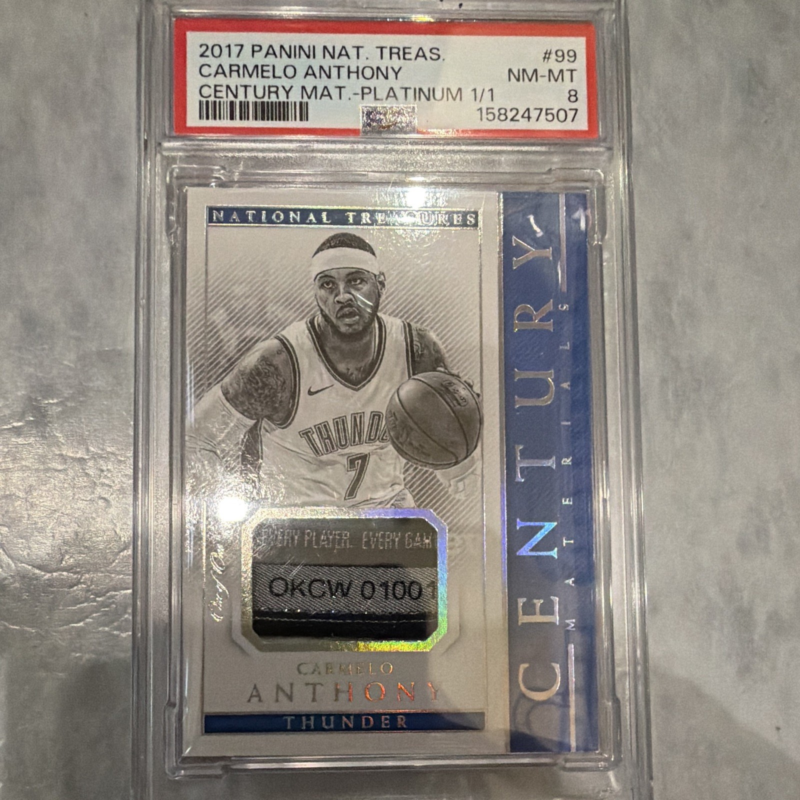 Panini 2017-18 National Treasures Carmelo Anthony Century Materials 1of1 PSA 8