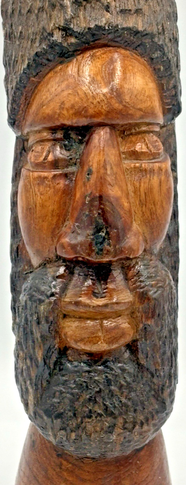 Vintage Hand Carved Wood Spirit Bearded Man Bust Jamaican Folk Art Statue 10\