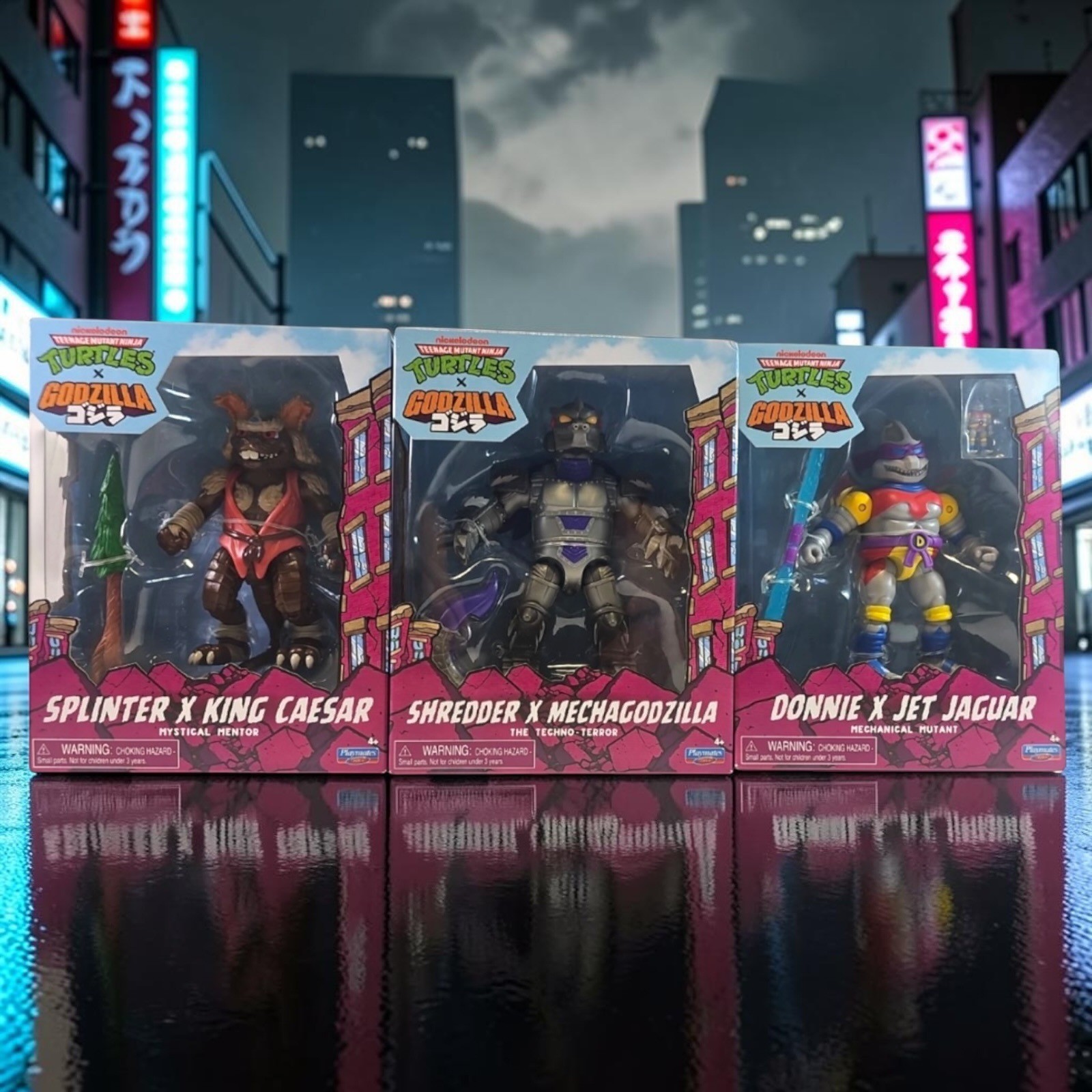 TMNT x Godzilla Playmates Figures Splinter Shredder Donnie Set of 3 New