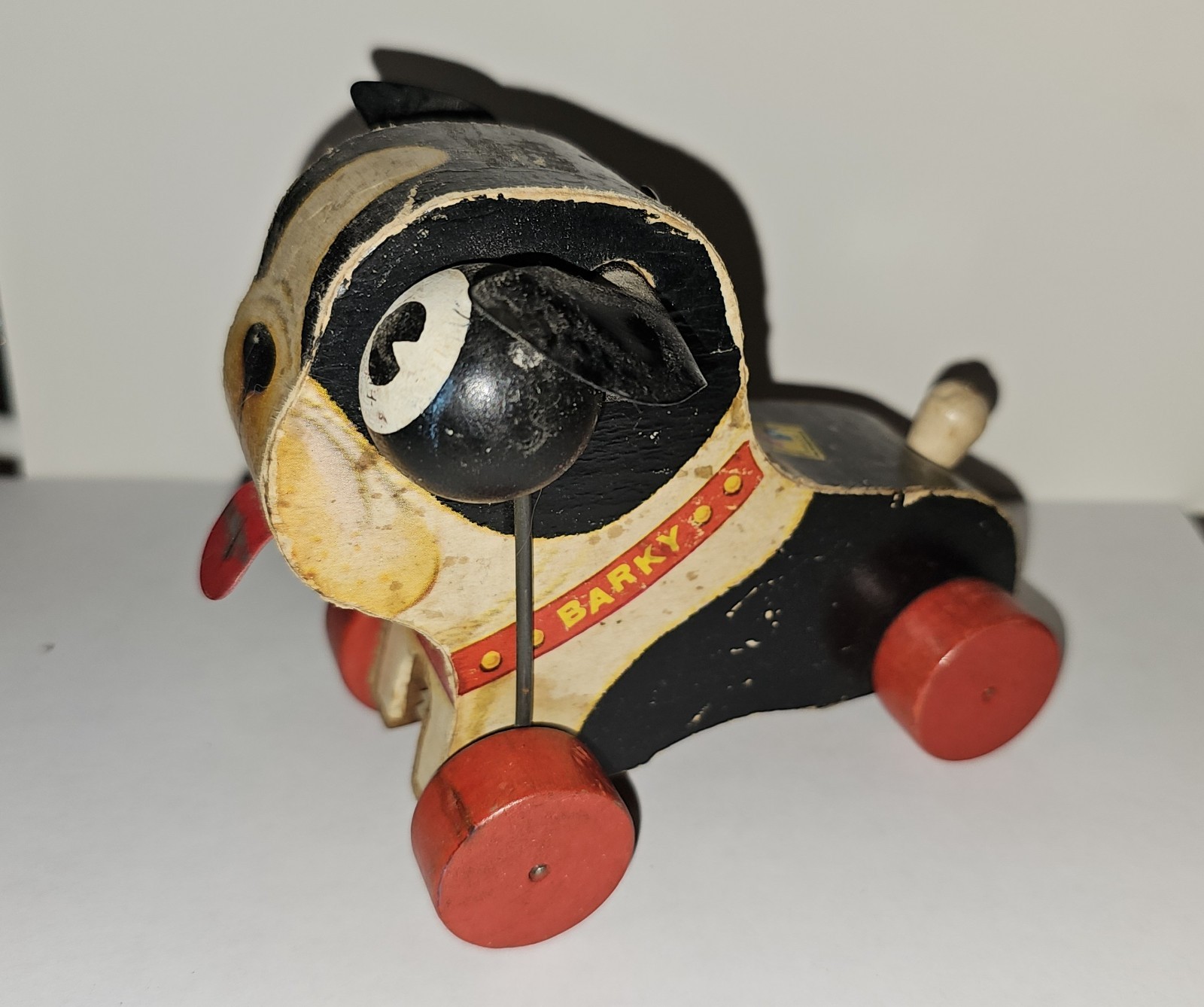Vintage 50s Fisher-Price Barky Boston Terrier Wooden Pull Toy #462
