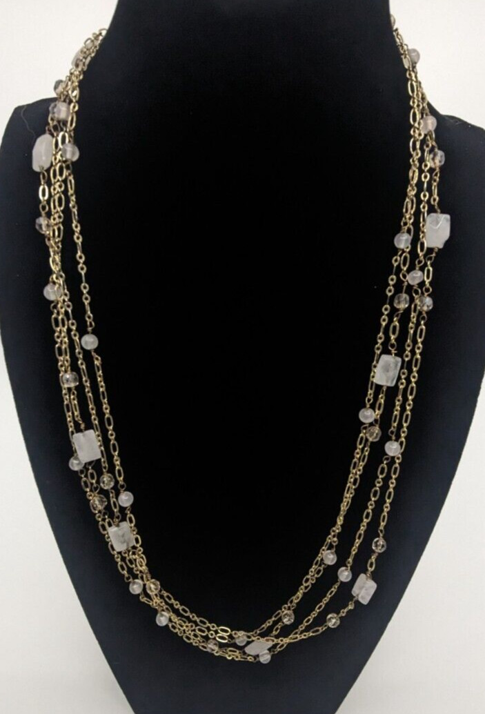 Vtg Talbots Necklace- gold tone and clear glass/leucite/rhinestone beads, 42\