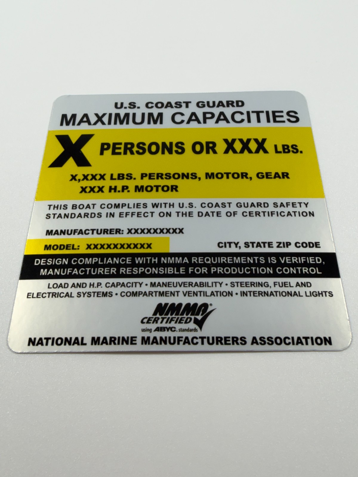 Custom Boat Capacity Plate Decal | 4\