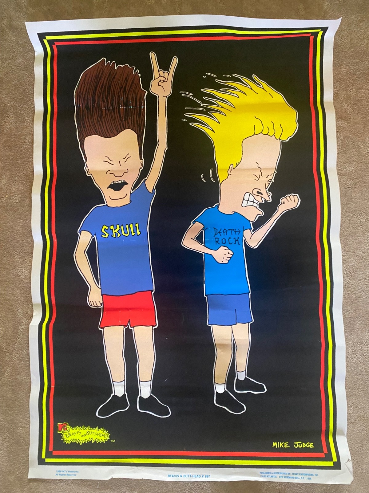 Rare Original Beavis and Butthead Poster Velvet BlackLight Guitar Rock 1996 MTV Rare Original Beavis and Butthead Poster Velvet BlackLight Guitar Rock 1996 MTV