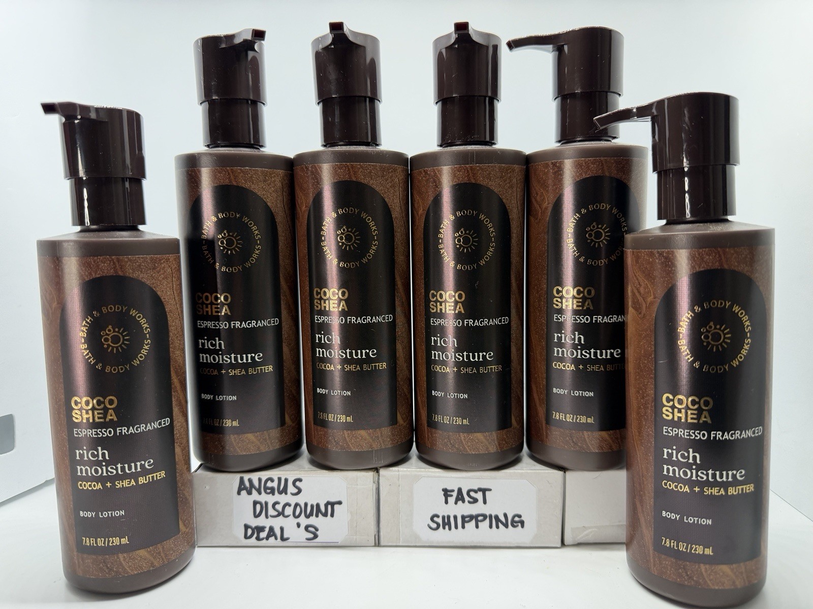 6 PCS BATH & BODY WORKS COCO SHEA RICH ESPRESSO FRAGRANCED BODY LOTION 7.8z, NEW