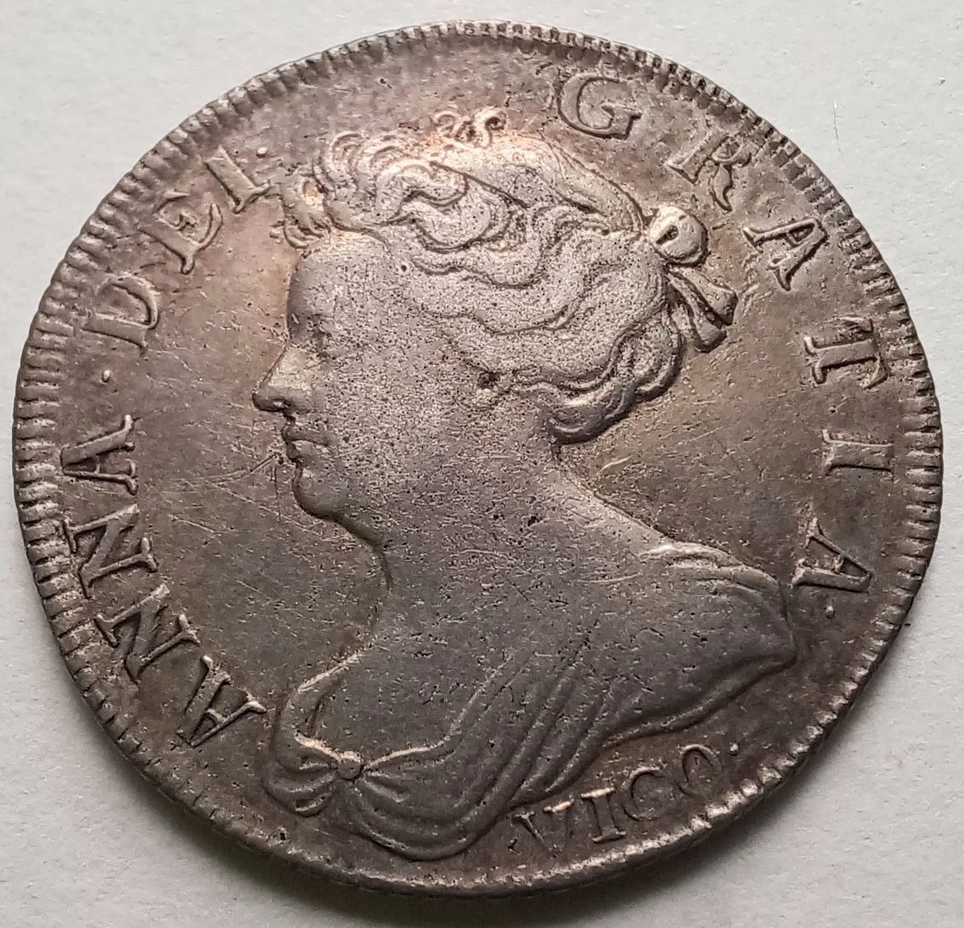 1703 Queen Anne VIGO Silver Shilling Captured Treasure Spink 3586 Britain
