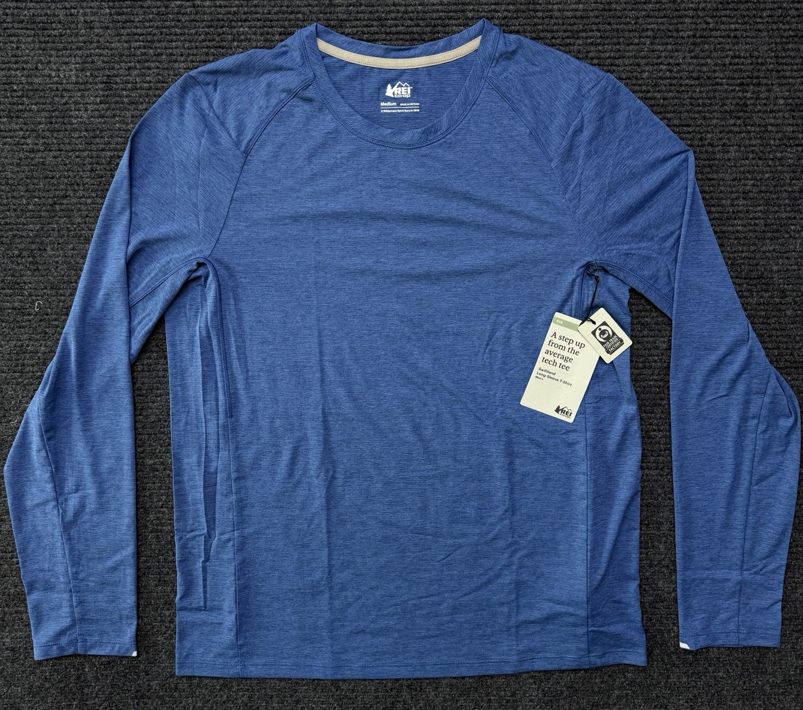 REI Co-Op Mens Swiftland Long-Sleeve Hike T-Shirt Medium Stretch Blue Heather