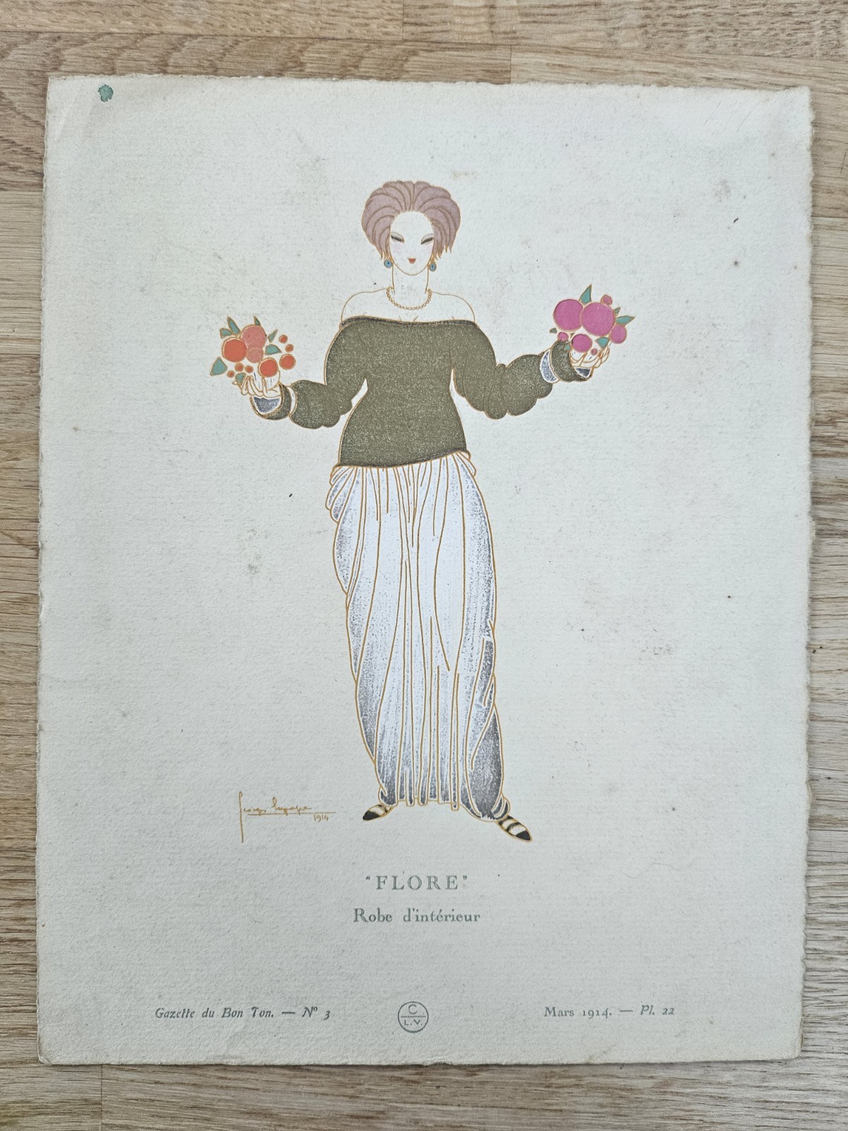 Gazette du Bon Ton - Georges Lepape - FLORE  1912 Fashion Pochoir Art Deco Vogue