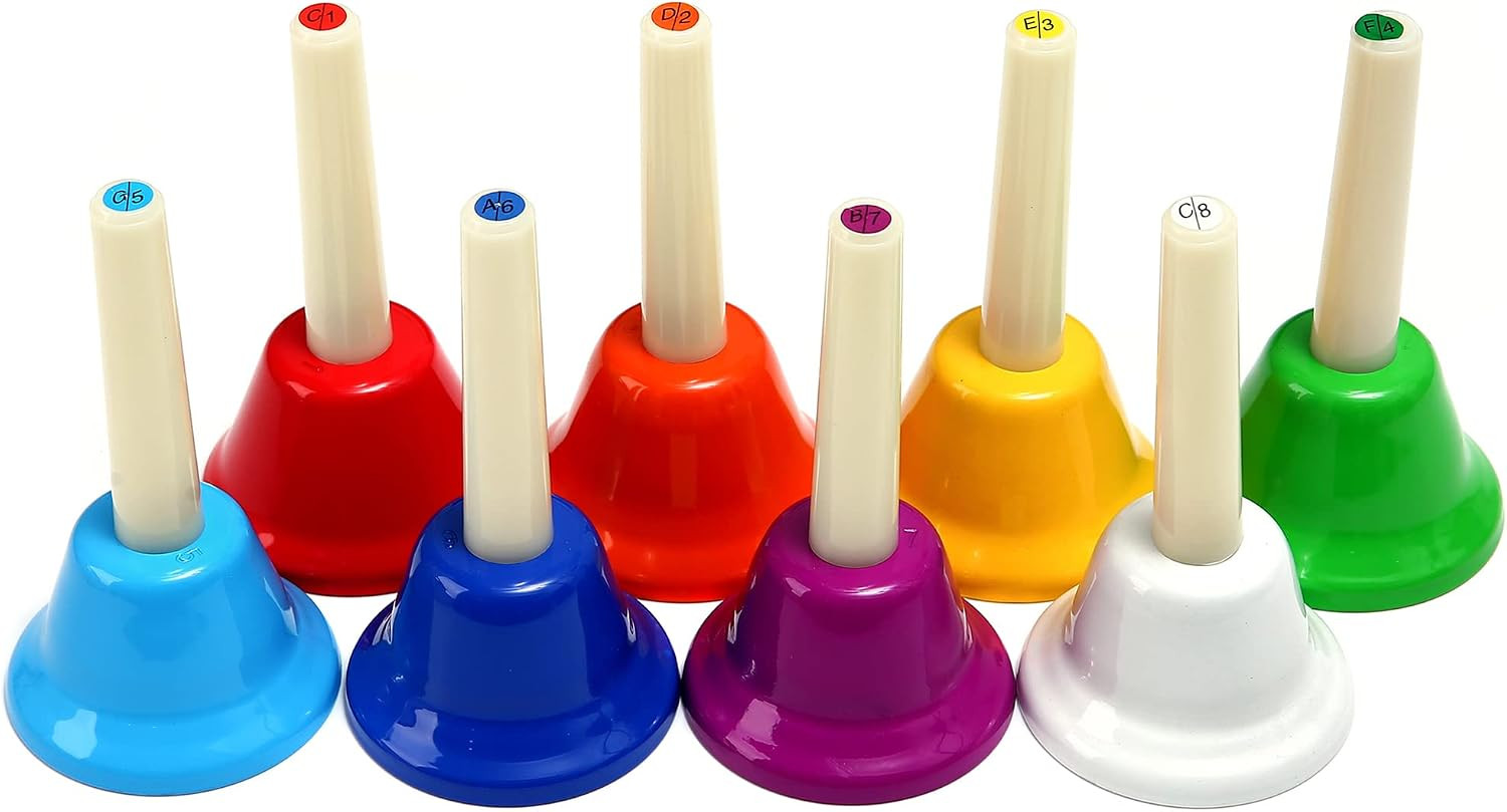 8 Note Hand Bells, Colorful Handbells Musical Instrument for Kids Adults School