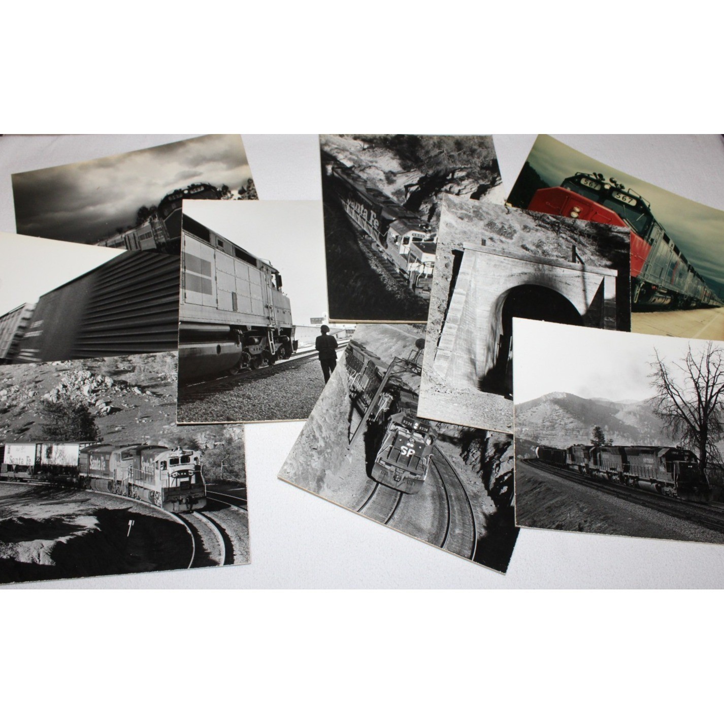 9 VTG large railroad photos mounted on cardboard B&W locomotives engines trains