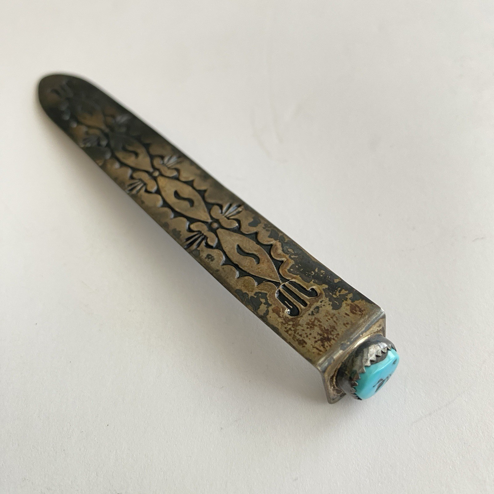 VTG Elsie/Elaine YAZZIE Navaho Sterling Silver Bookmark With Turquoise; SIGNED VTG Elsie/Elaine YAZZIE Navaho Sterling Silver Bookmark With Turquoise; SIGNED