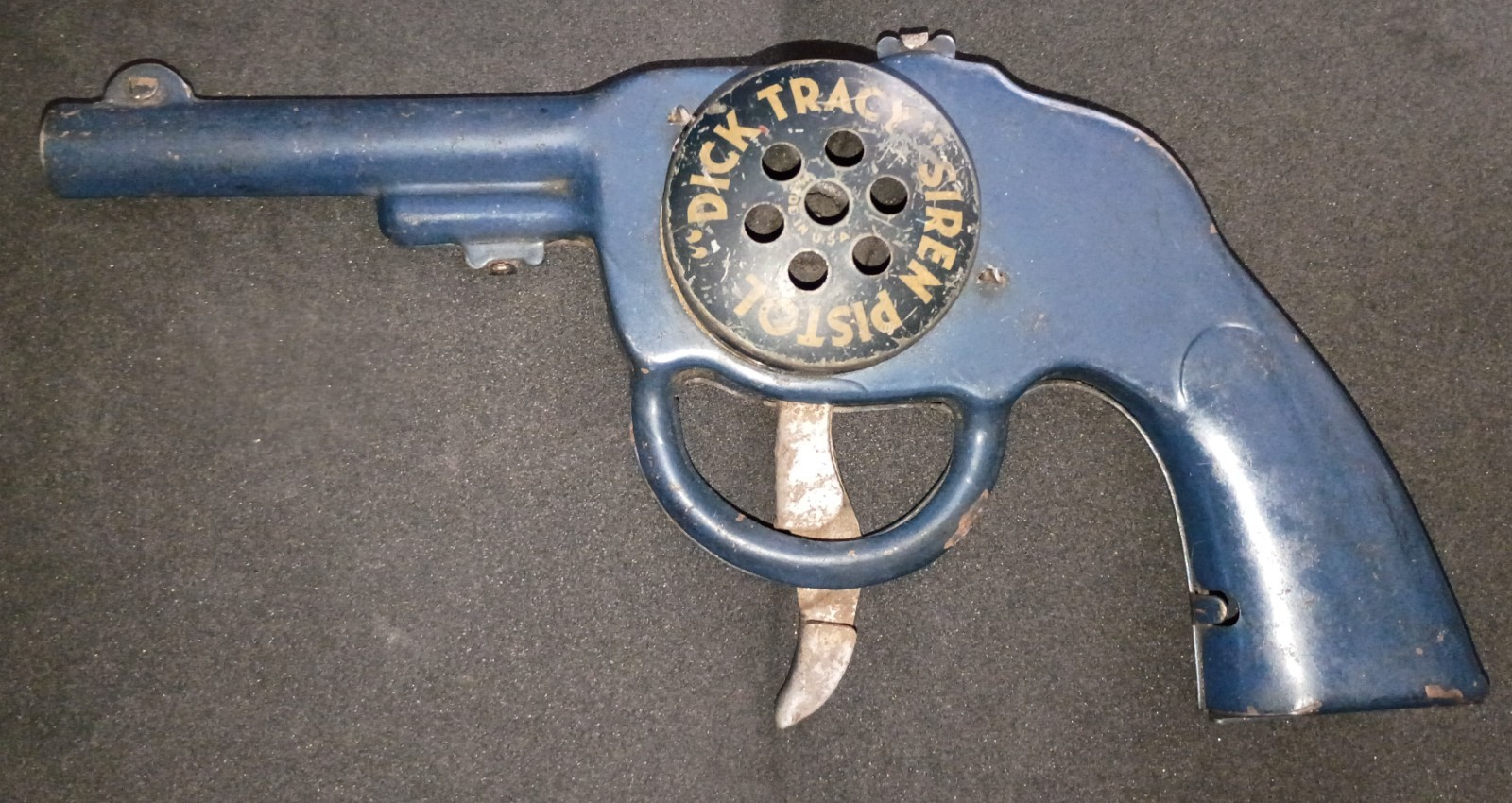 1938 Marx Dick Tracy Pressed Steel Blue Siren Pistol~Trigger & Siren Work