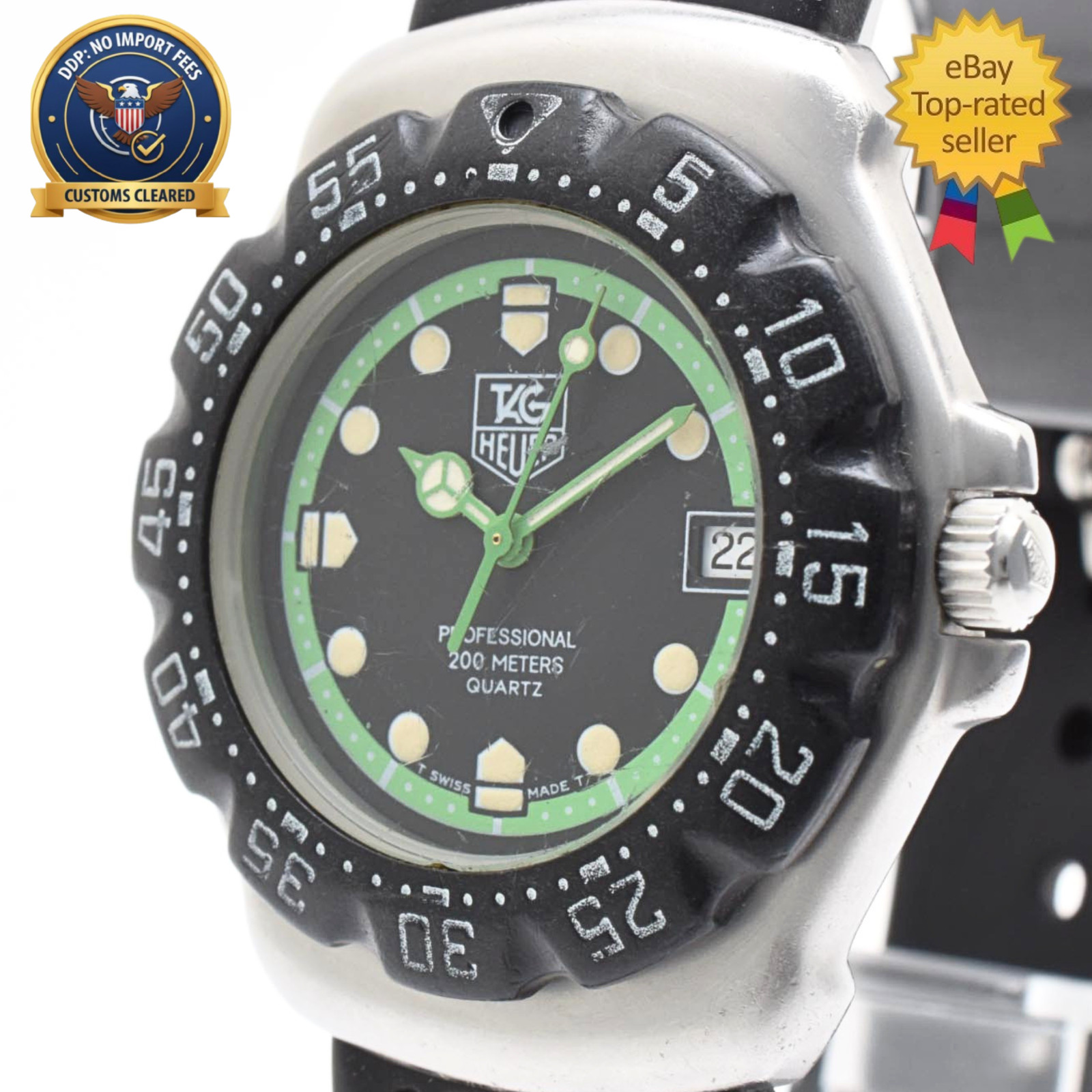 [Exc+5] TAG Heuer 375.513 Professional Formula1 Black Green Dial 34mm Qz Men's