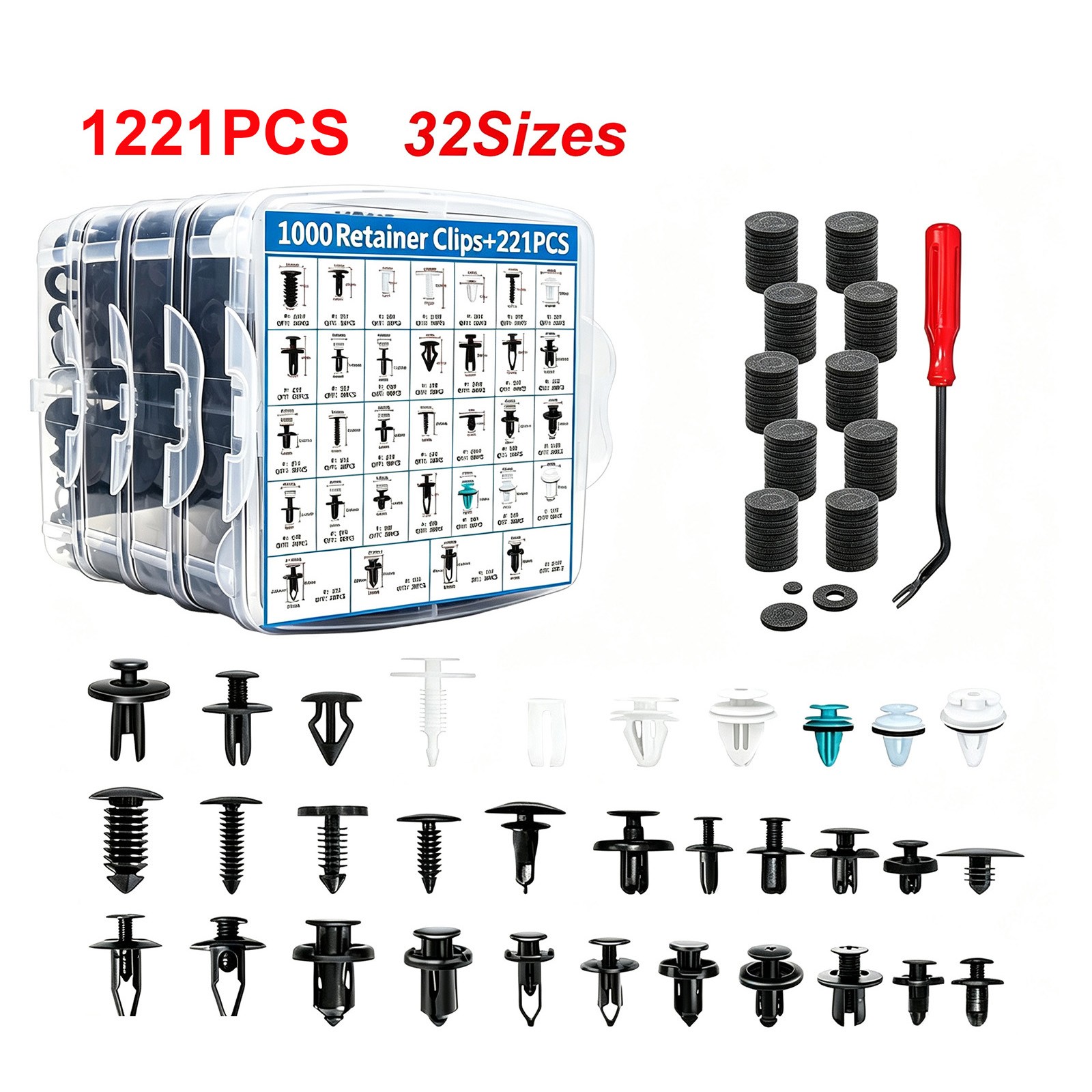 1221PCS Car Retainer Auto Fasteners Push Trim Plastic Clips Pin Rivet Bumper Kit