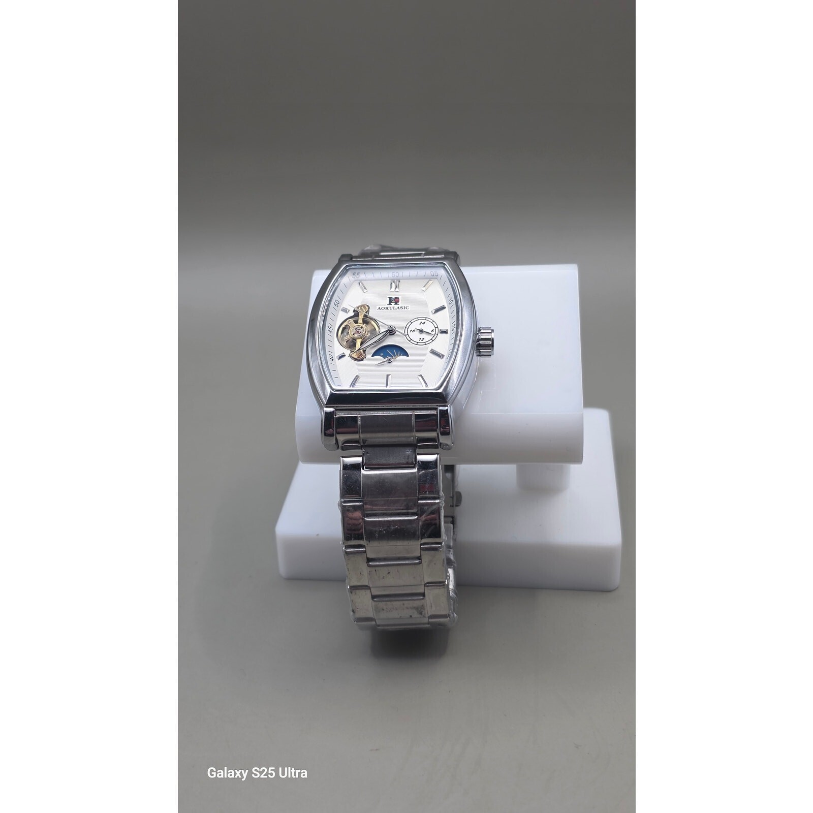 Poedagar Men's Mechanical Moon Phase Watch Silver Stainless Poedagar Men's Mechanical Moon Phase Watch Silver Stainless