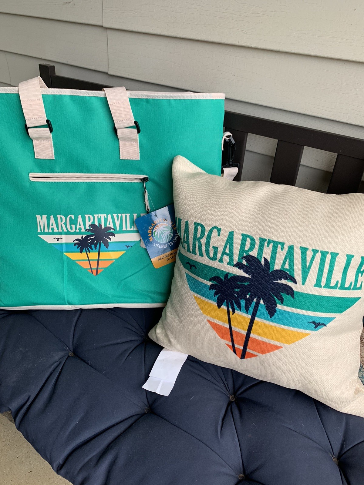 Margaritaville Insulated Cooler / Pillow Lot Tote Bag w/ Bottle Opener & Pillow Margaritaville Insulated Cooler / Pillow Lot Tote Bag w/ Bottle Opener & Pillow