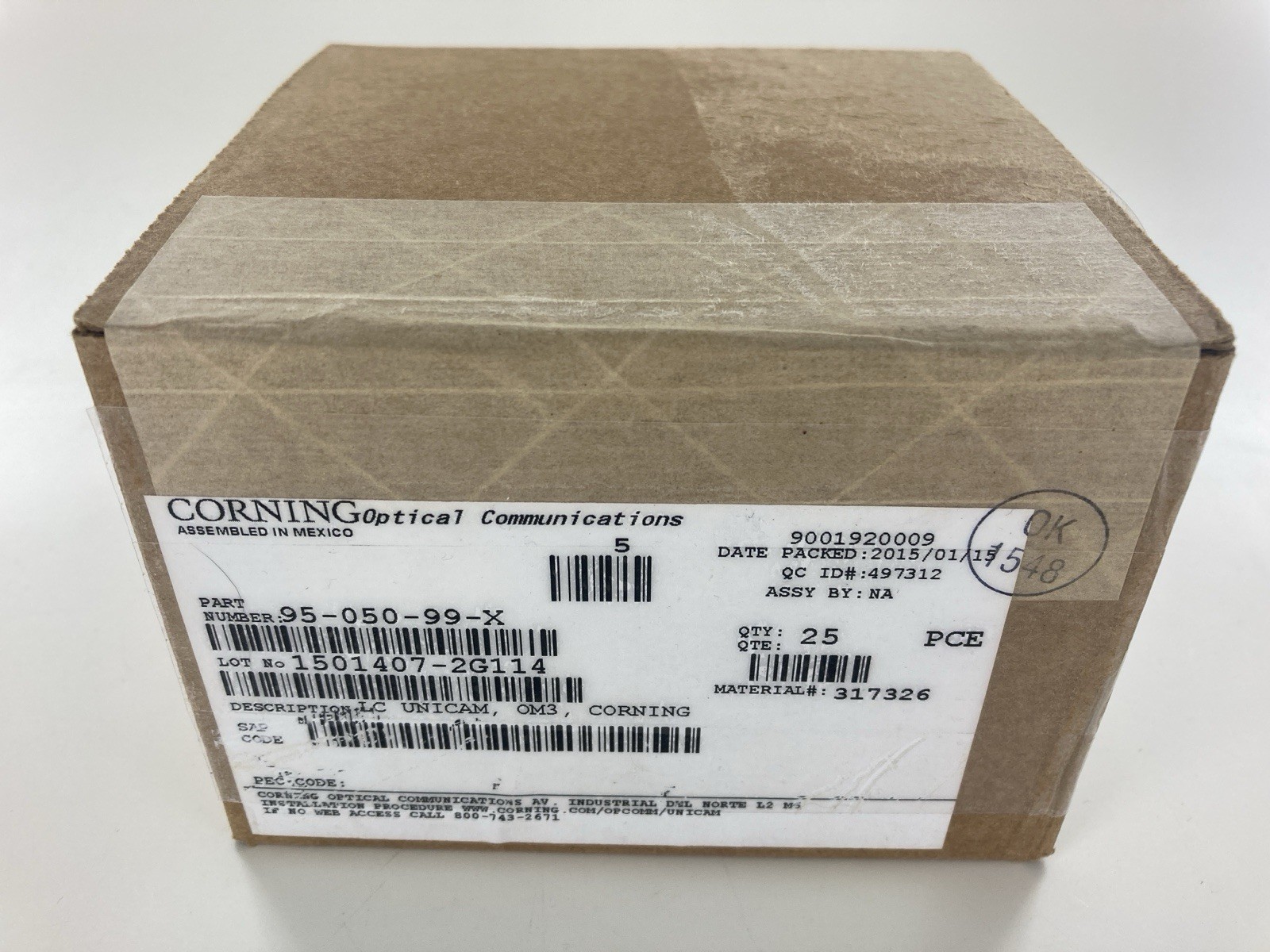NOS -BOX OF 25- Corning 95-050-99-X Unicam Connector Pretium 50 um LC MM OM3/OM4 NOS -BOX OF 25- Corning 95-050-99-X Unicam Connector Pretium 50 um LC MM OM3/OM4